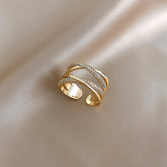 Diamond Double-layer Cross Ring For Women